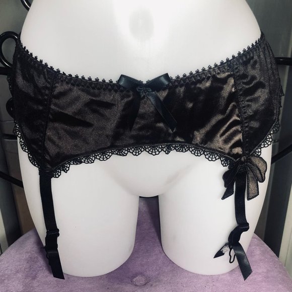Fauve Chocolate Brown & Black Lacey Garter Belt w/ Bows Size Medium - NWT ! - Picture 10 of 13